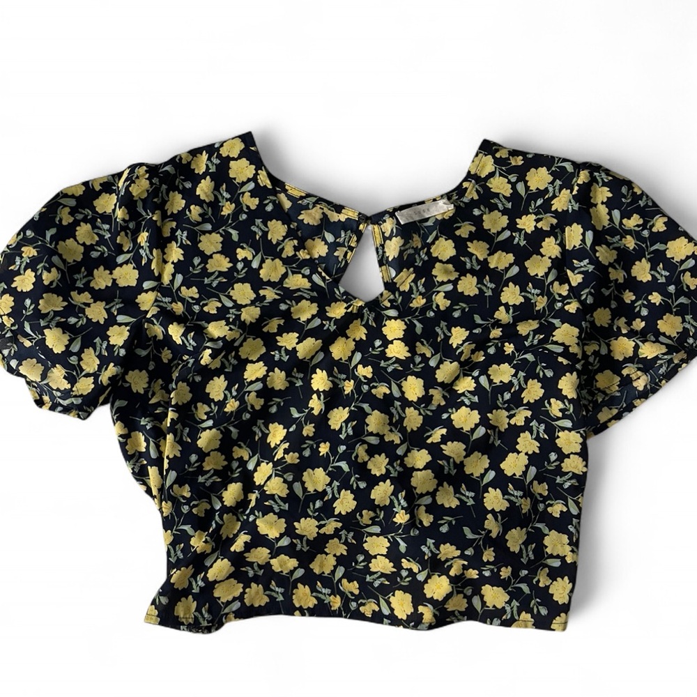 Floral Navy and Yellow Open Back Women's Top